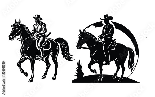 Horse Rider with Dog Companion Countryside Silhouette Vector

