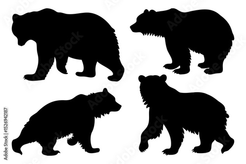 Bears Silhouettes vector shapes in different side-view poses