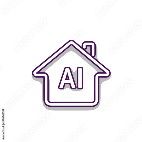 Icon of smart home AI in minimalist design with purple outline  