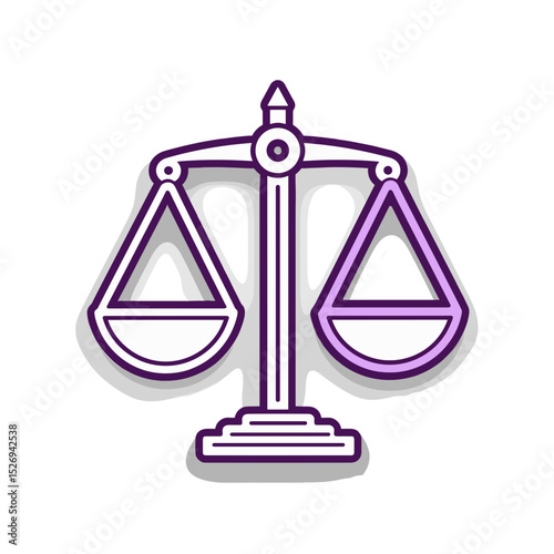 Scales of justice in purple outline representing ethical balance in AI and human rights  