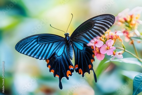 a vibrant butterfly insect with colorful wings lands on a blooming flower, showing nature’s delicate pollinator in close-up detail