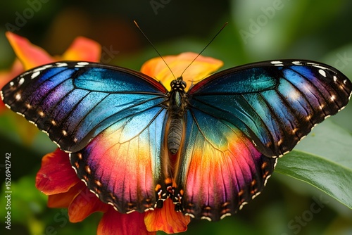 a vibrant butterfly insect with colorful wings lands on a blooming flower, showing nature’s delicate pollinator in close-up detail