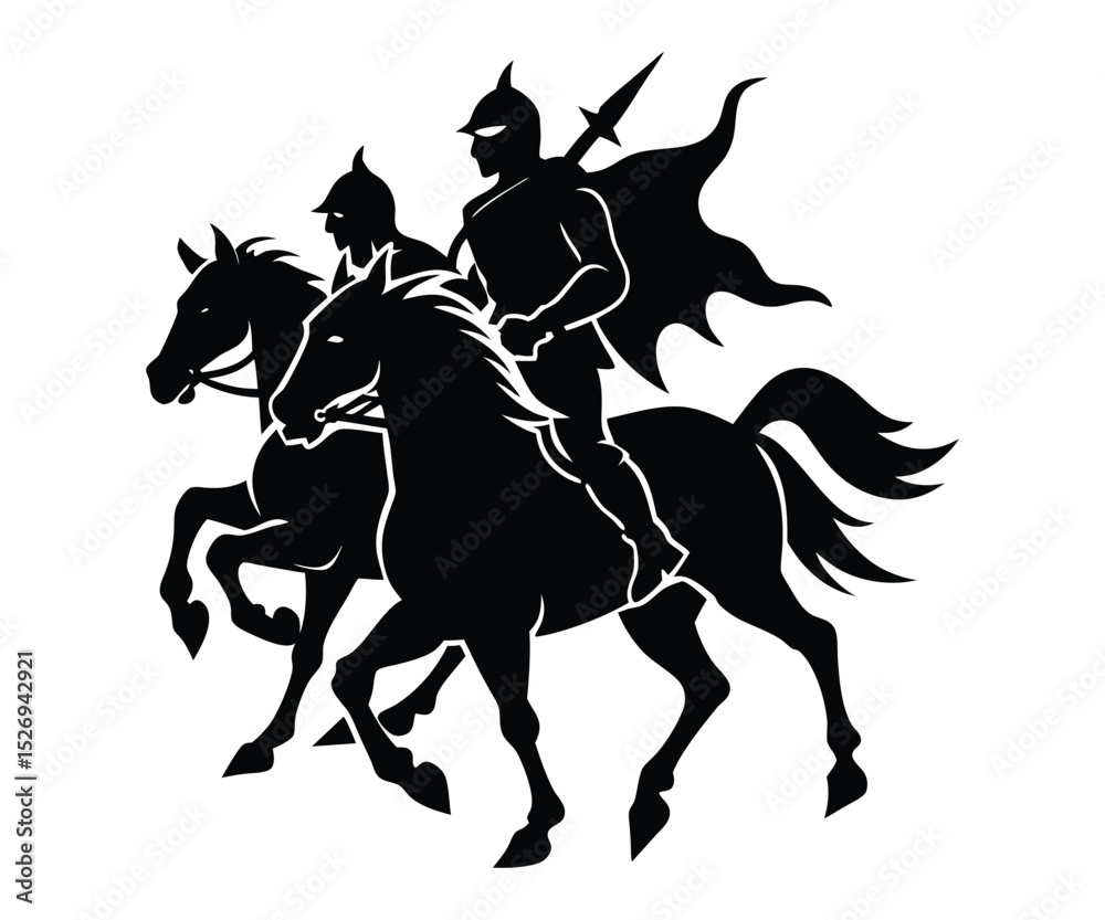 Naklejka premium Rearing Horse with Rider Wild Power Silhouette Vector