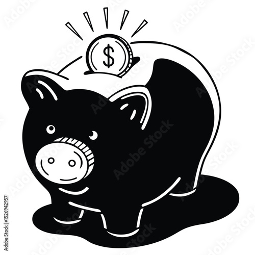  icon of a piggy bank with a gold coin going into it, soft shadows, representing savings and investment, isolated on white.
