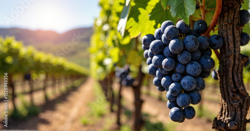 Luscious Zinfandel Grapes in a Sunlit Vineyard - Ideal for Winery Advertisements and Culinary Blogs