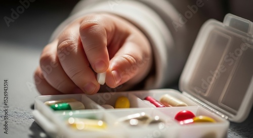 Baby taking medicine from a pill organizer

