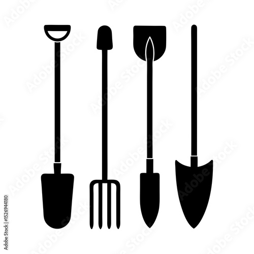 garden tools shovel rake etc vector silhouette
