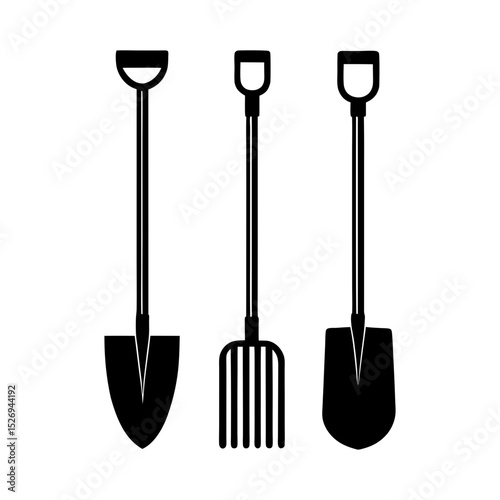 garden tools shovel rake etc vector silhouette