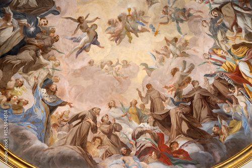 FLORENCE, ITALY - MARCH 17, 2025: The fresco Glory of Eucharist in the church chiesa di San Salvatore in Ognissanti by Ranieri del Pace (1791 - 1721).