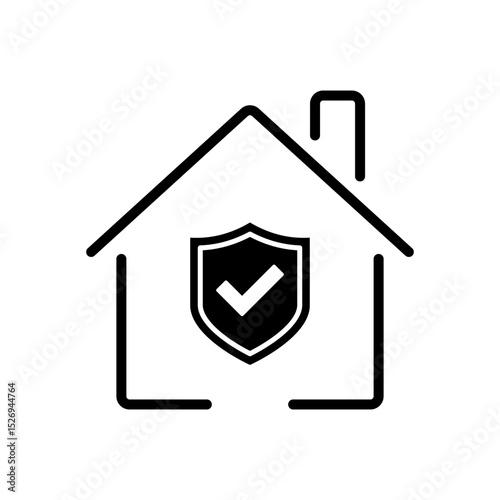 Home Protection and Security Icon. House with a Shield and Checkmark, Modern Symbol of Home Insurance, Safety, and Secure Living, Perfect for Digital Use or Marketing Materials.