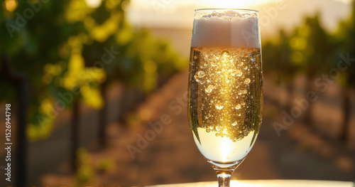A sparkling flute of Asti Spumante with golden bubbles, perfect for promoting luxury wines and festive celebrations.