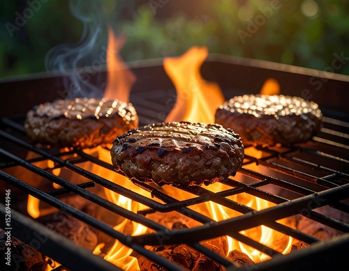 Grilled burgers on a barbecue