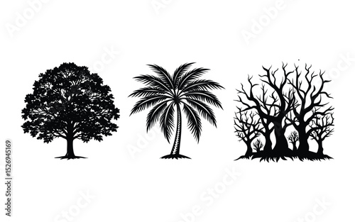 Tropical palm tree silhouettes, a natural vector illustration of summer beach foliage