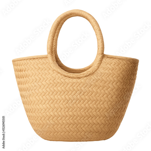 Vector illustration natural straw beach tote bag. Vector isolated on white background. Perfect for summer, vacation, seaside, or resort scenes. Vector editable.