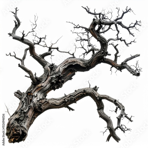 Detailed Gnarled Dead Tree Branches Isolated on White