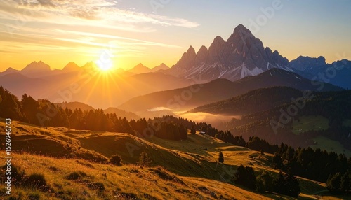Majestic Mountain Range at Sunrise with Golden Light