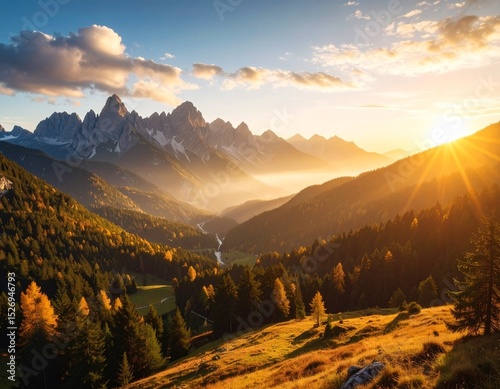 Majestic Mountain Range at Sunrise with Golden Light