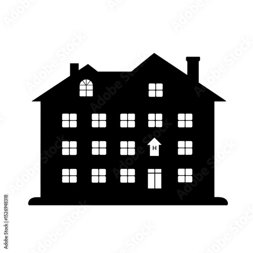 Silhouette of multi-unit property with lease icons, rental options concept