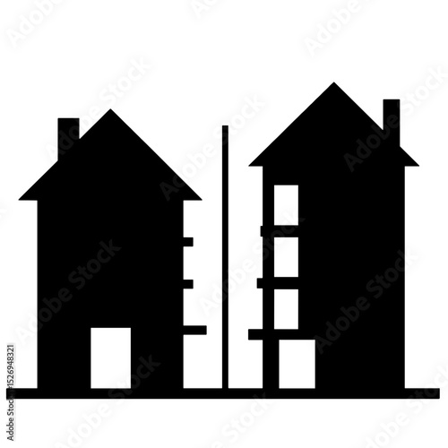 House and apartment silhouette on white background, flexible housing concept