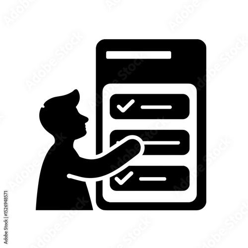 Silhouette person checking digital checklist, task management productivity