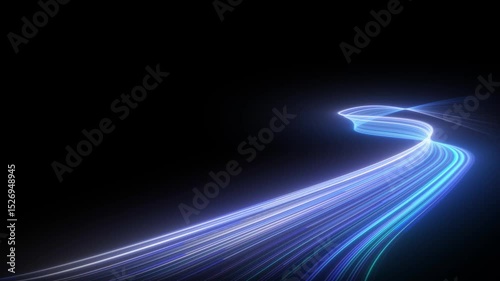 A futuristic abstract blue light trail on a dark background. The glowing digital flow resembles data streams or energy curves, perfect for technology-themed designs, backgrounds, or sci-fi interfaces.