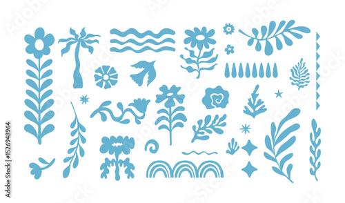 Vector set of hand drawn cut out style elements and illustrations - abstract design elements for party and picnic invitations, summer  greeting cards, prints, in marine coastal style