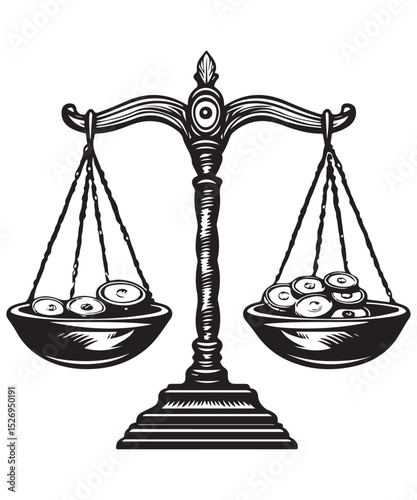 Vintage Style Illustration of Balanced Scales Symbolizing Justice