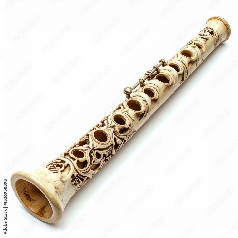 Fototapeta premium Ornate Carved Beige Flute on White Background
