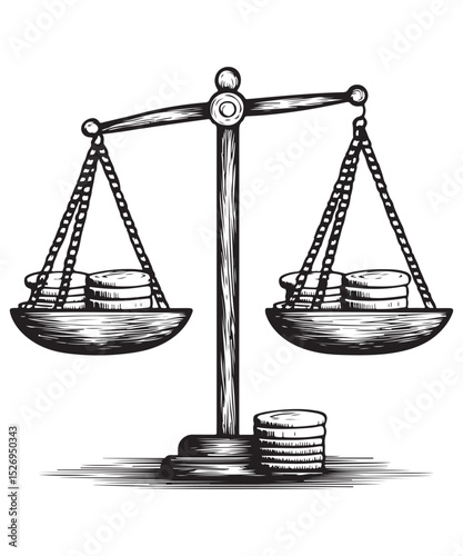 Vintage Style Illustration of Balanced Scales Symbolizing Justice