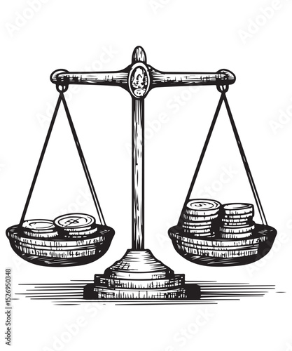 Vintage Style Illustration of Balanced Scales Symbolizing Justice