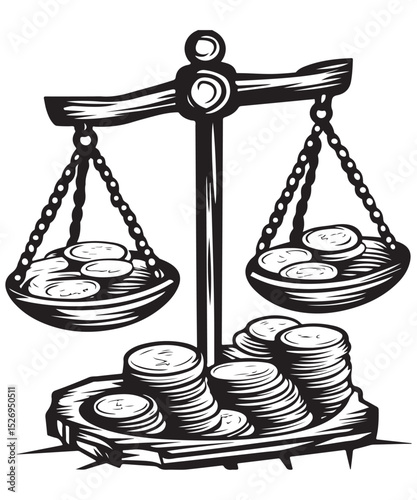 Vintage Style Illustration of Balanced Scales Symbolizing Justice