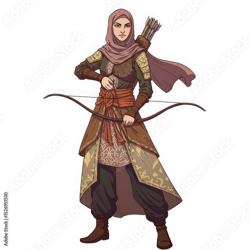 Female archer medieval style illustration