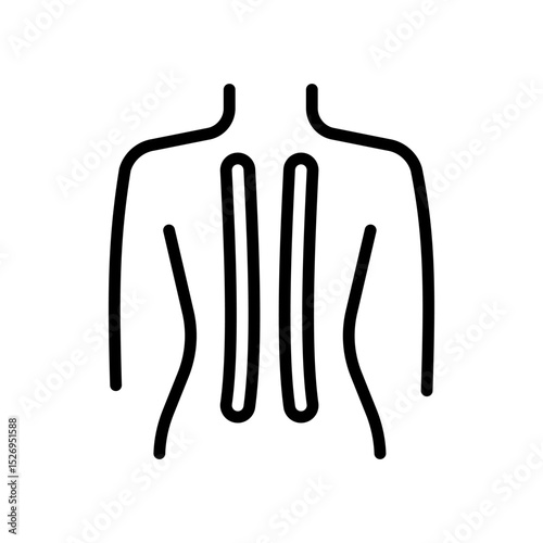 Back kinesio tape strips spine outline icon. Elastic therapeutic tape. Muscles swelling and pain reduction. Joints and ligaments support. Isolated contour symbol illustration