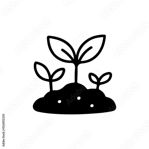 Vector illustration of simple plant seedlings growing in soil, ideal for sustainability, gardening, and nature themes. Perfect for eco-friendly designs and environmental concepts.