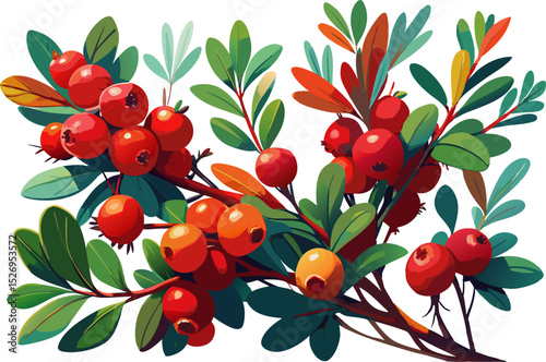 Barberry (Berberis vulgaris), featuring thorny branches and red berries, isolated on a white background