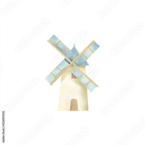 watercolor illustration of a cute windmill