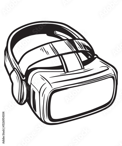 Virtual Reality Headset Line Art Drawing, Virtual Reality Goggles Vector Graphics Design for Modern Tech Applications
