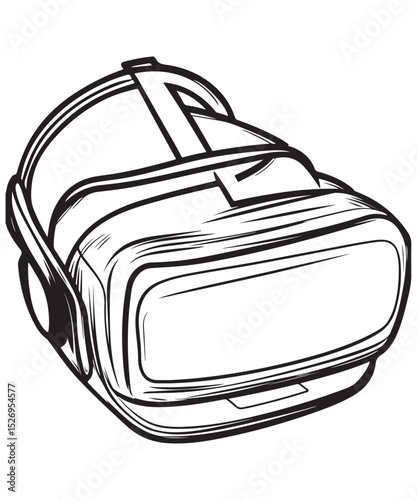 Virtual Reality Headset Line Art Drawing, Virtual Reality Goggles Vector Graphics Design for Modern Tech Applications