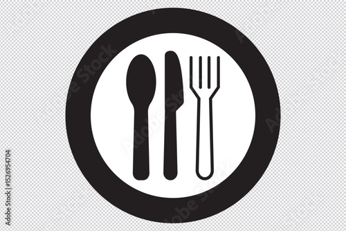 Fork ,spoon and knife icon set. Eatery symbol. Kitchen utensil vector illustration. Tableware serving sign. Crossed fork and spoon pictogram. Menu button. EPS 10