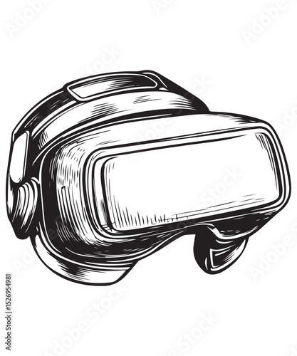 Virtual Reality Headset Line Art Drawing, Virtual Reality Goggles Vector Graphics Design for Modern Tech Applications