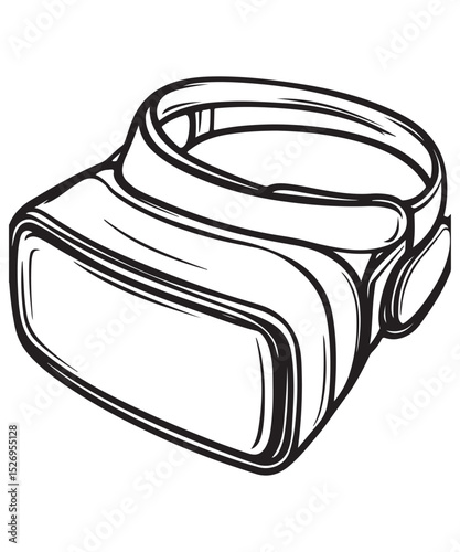 Virtual Reality Headset Line Art Drawing, Virtual Reality Goggles Vector Graphics Design for Modern Tech Applications