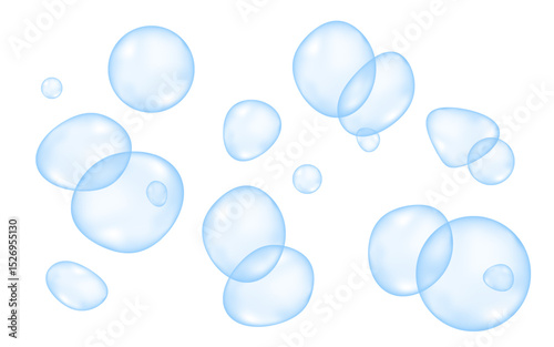 Micellar water, blue air bubble background.