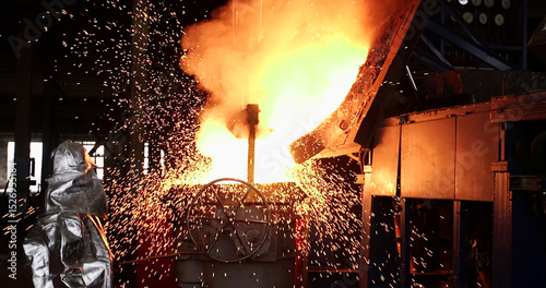 The molten metal is poured into the mold. Melting furnace for cast iron and steel and liquid metal.	
