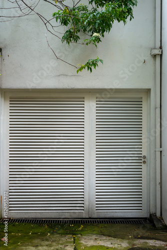 window with green shutters and white wall
