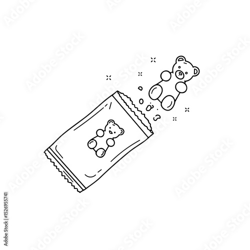 Teddy bear gummy candy package with bears spilling out 