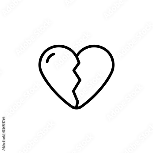 Broken heart symbol in minimalist line art style representing sorrow  