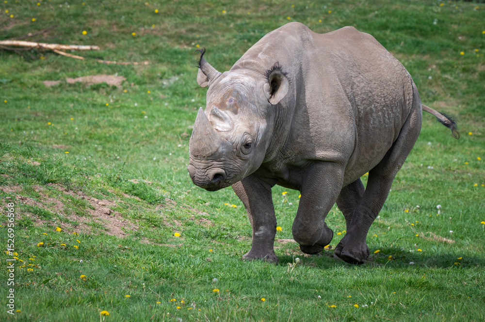 Obraz premium Black Rhinoceros Walking on Grass