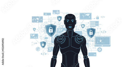 Cybersecurity Robot Protecting Data and Networks with Advanced Technology and Encryption Ensuring Privacy and Security Against Cyber Threats in a Digital World