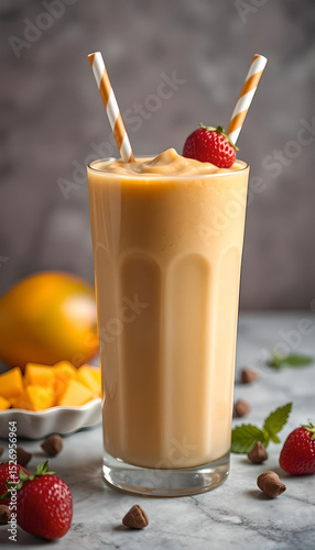Wallpaper Mural Mango smoothie with strawberries in a tall glass. Torontodigital.ca