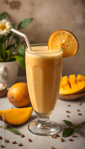 Wallpaper Mural Freshly squeezed mango-orange juice in a tall glass garnished with an orange slice. Torontodigital.ca